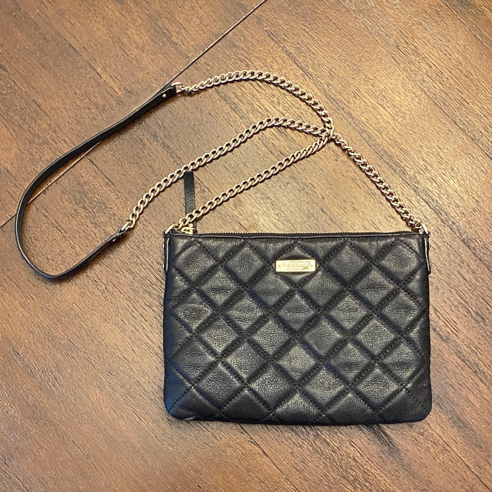 Kate Spade Quilted Black Crossbody with Gold Chain